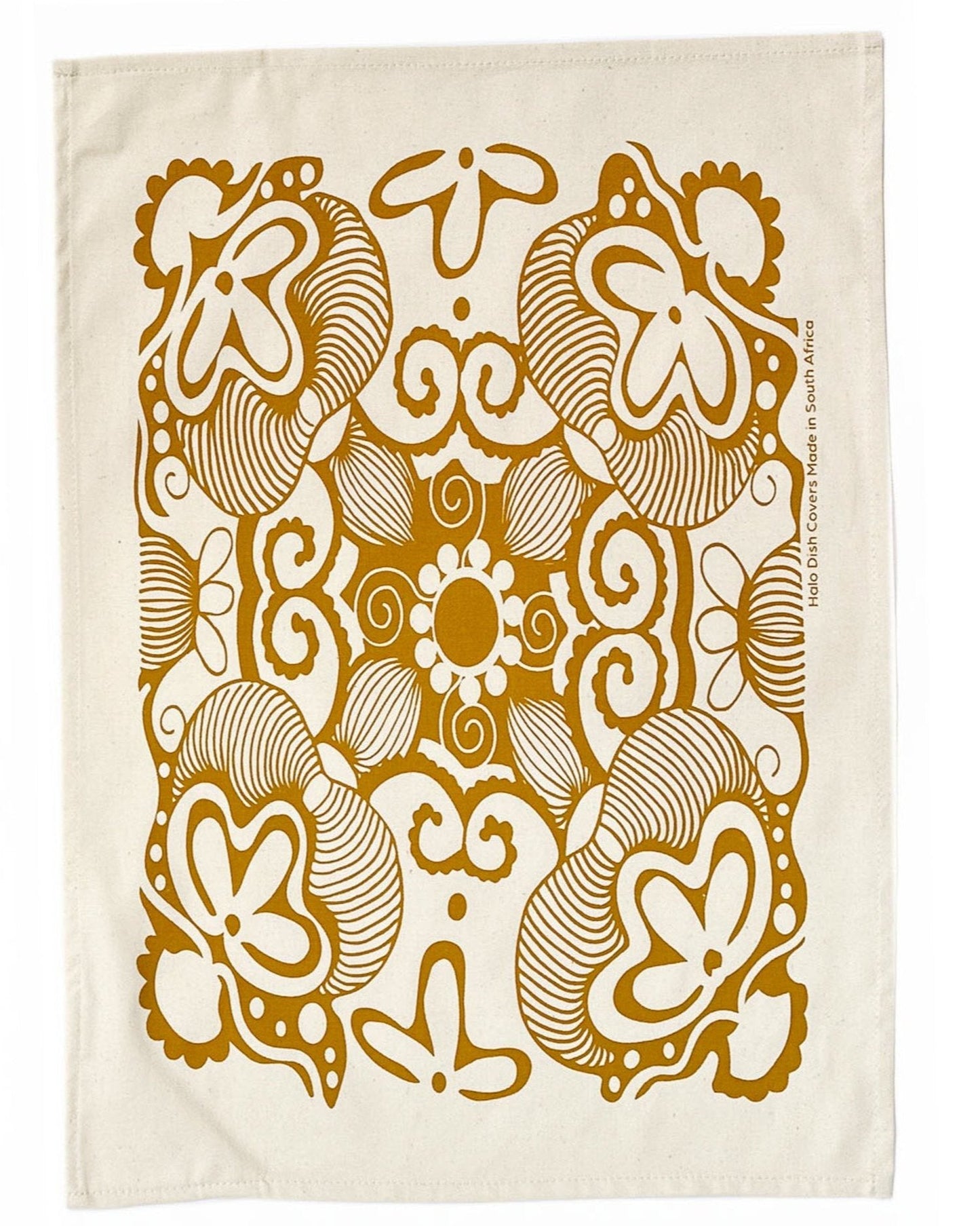 Tea Towel Cotton Paradise in Pearl Gold and Denim 16 in x 22 in