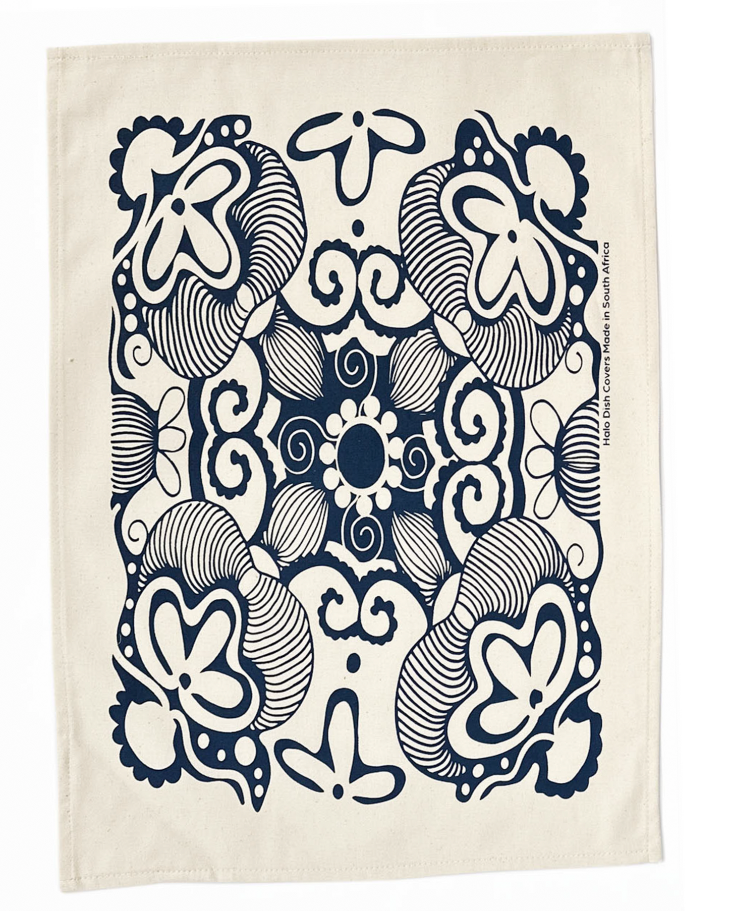 Tea Towel Cotton Paradise in Pearl Gold and Denim 16 in x 22 in